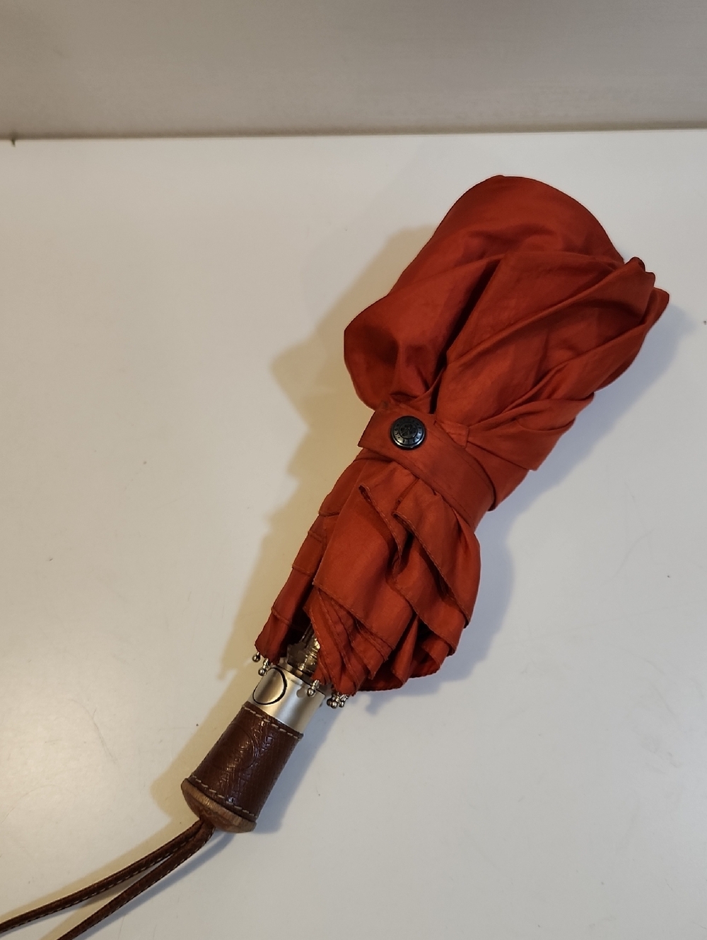LONGCHAMP Compact Rust Red Folding Umbrella